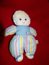 Doudou Poupée Chiffon  BOULGOM Blanc Corps Rayé Bleu Jaune Vert Rose