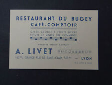 RARE ANCIENNE CARTE DE VISITE Restaurant du BUGEY Livet Lyon rue de Saint-Clair