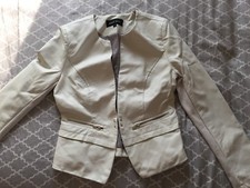  Black & Rivet Chic Edgy beige Vegan Faux Leather Blazer Med