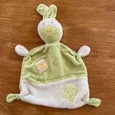 Doudou Plat Lapin Blanc Vert Papillon Jaune Garden Sauthon