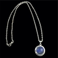 Superbe  Collier Argent Chaine Orné D’un Cabochon De Lapis Lazuli Bleu