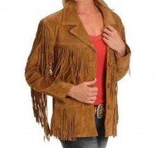 Veste à franges marron pour
