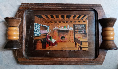 Plateau art déco bois verre - art,