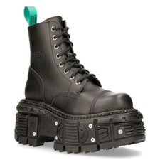 New Rock Bottes TANKMILI083C-V2 Vegan Cuir Combat Noir Semelle Motard Chaussures