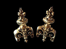 Ancien Chenet De Cheminée En Bronze Doré Rocaille Style Louis XV