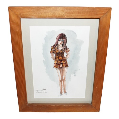 Aquarelle vintage sous cadre