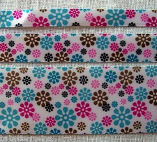 RUBAN SATIN FLEURS LIBERTY Printemps Bleu Rose Marron - Choix de largueur