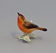 9941894 Porcelaine Figurine Oiseaux Rouge-Gorge Ens 8x10cm