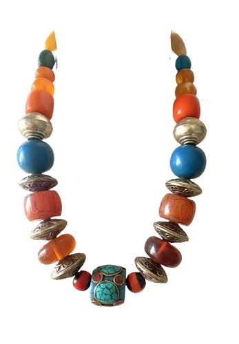 Collier perle turquoise - turquoise, ambre