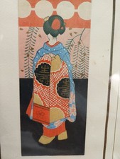 PEINTURE JAPONAISE ANCIENNE VERS 1920 GEISHA KIMONO GOUACHE DECORATIVE JAPON 