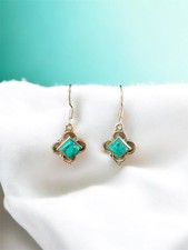 Boucles d'oreilles pendantes en argent massif 925, Pierre turquoise naturel