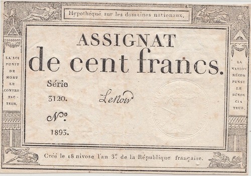 France billet assignat cent - assignat,