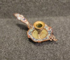 Ancien bougeoir à main bronze émail cloisonné / onyx XIXe Napoléon III 