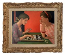 YVES GANNE (1935-2019) ELEVE DE FERNAND LEGER - HST JEU DE DAMES SIGNEE (1)