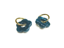 Anneaux créoles acier inoxydable dorés et pendentif fleur vert canard