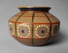 Léon Elchinger Vase en Céramique Art DécoDécor Géométrique Polychrome 1930/40