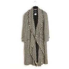 Chanel 2006 Manteau Soie Noir Blanc FR38 Black White Silk Tweed Coat UK10 US8