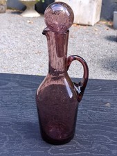 Ancienne Carafe En Verre Bullé Flacon Verre Améthyste Biot ??