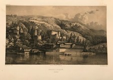 Istanbul, Anadoluhisari. Flandin Eugene. Lithographie Originale. Paris 1853