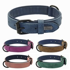 Collier pour Petit Grand Chien en Cuir Véritable Rembourré Rose Bleu Brun Violet