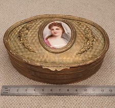 Superbe boîte à bijoux Napoléon III bronze laiton Cuivre Doré miniature peinte  