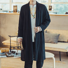 Hommes Ample Coton Lin Kimono Yukata Manteau Japonais Ethnique Veste Peignoir