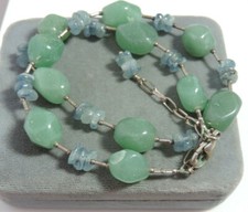 Vert Aventurine Pépite Bleu Quartz Argent Sterling Câblé Collier CD 32.5