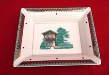 HAVILAND Ch Field LIMOGES Green Silver Transferware Trinket Small Dish Vintage