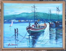 tableau signé Santili: barque de pêcheur