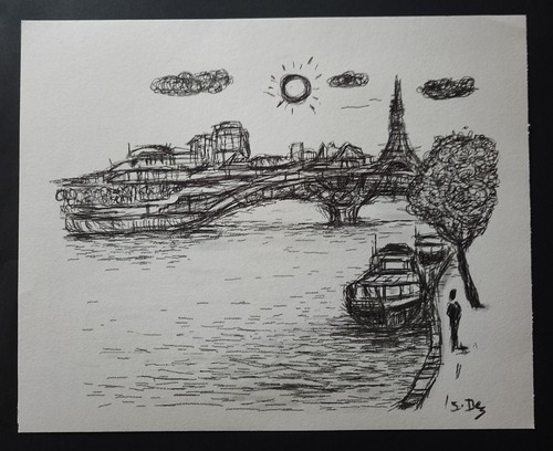 Dessin paris bateaux seine - bateaux,
