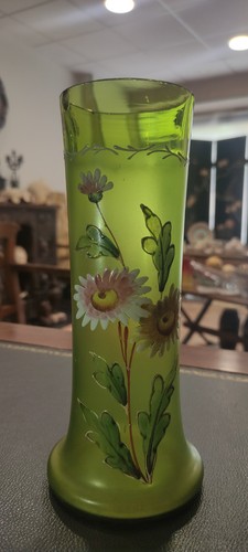 Vase verre vert - , émaillé