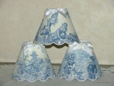 Abat-jour festonné toile de jouy bleu "Jeux d'eau"  13 cm