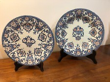 duo d'assiettes anciennes Gien motif Rouen bleu rouge