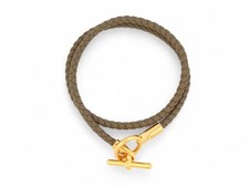 NEUF BRACELET HERMES GLENAN DOUBLE TOUR H071689Fv18T3 CUIR ETOUPE BANGLE 355€