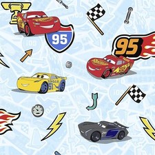 Papier Peint Chambre Disney Cars 53Cm X 10M Rouleau Bleu Allons Courir Non-Tissé