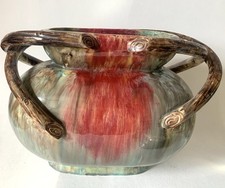 Ancien grand vase Vasque ART DECO en grès flammé Signe Largeur 35 Cm