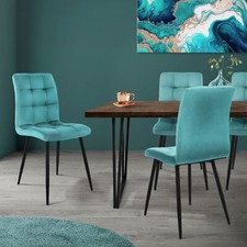 Set de 4 chaises de salle à manger pétrole en velours avec dossier pieds noir