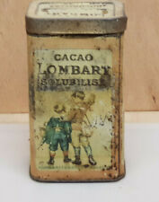 Ancien Boite vide publicitaire Tole Lithographie Cacao Lombart Solubilise 250 Gr