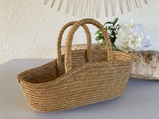 225⚜️ Ancien Petit Couffin Pour Poupée, Poupon en Osier Vintage Longueur 26 Cm