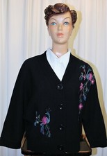 Pull cardigan femme laine demi manches chauve-souris noir taille 42