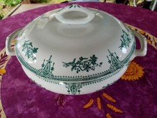 Soupière Légumier ancien Faience Saint Amand Modèle 4003 Déco Floral Vert 32,5cm