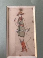Ancien Dessin Aquarelle Mode Signe BO 