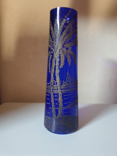 Vase verre bleu - ,