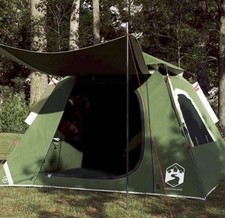 Tente De Camping A Dôme Familial 4 Personnes Vert Imperméable Auvent 210x210cm