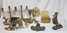 Joli lot de brocante: laiton argent étain bronze / chandelier encrier clochette