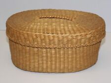 -JOLIE PETITE PANIERE PAILLE TRESSEE XXe pour rangement Maquillage couture etc D