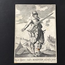Ulrich Heinrich (1572-1628) RARE Gravure vers 1595 Soldat avec Mousquet 16thC