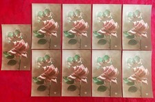 9 cartes postales fantaisies:Rose et papillon Début XX siècle