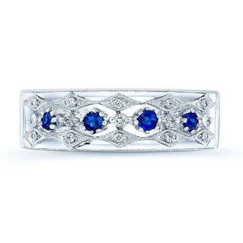 Bague saphir diamant milgrain - saphir,
