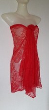 PARÉO COURT 190 CM*85 CM EN DENTELLE BI-MATIÈRES (COTON ET VISCOSE) ROUGE
